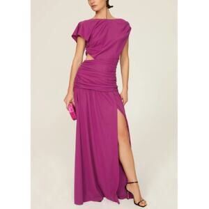 Tanya Taylor Size 12 Purple Dress Elegant Ruched Cut Out Slit Nami Gown Evening